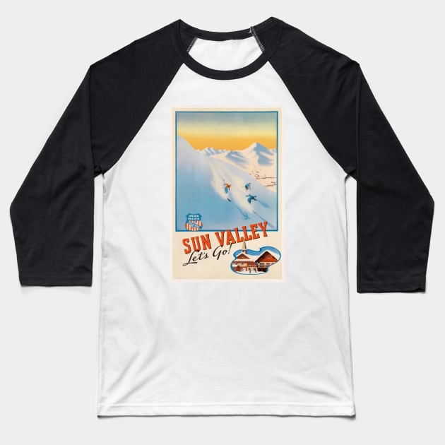 Sun Valley Idaho Vintage Ski Poster Baseball T-Shirt by ROEDERcraft